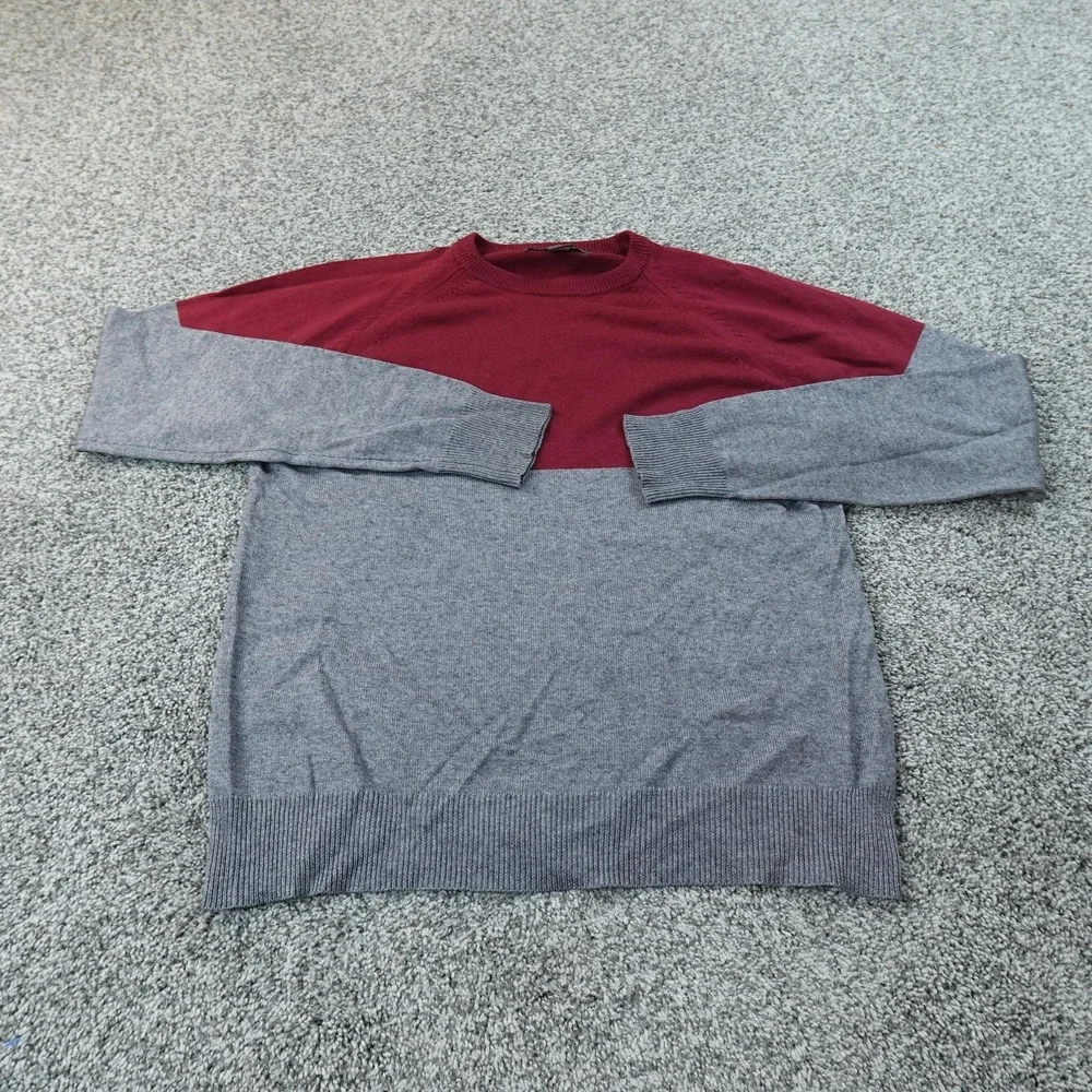 VTG Banana Republic Sweater Mens S Gray Red Silk Cashmere Crewneck Knit Pullover